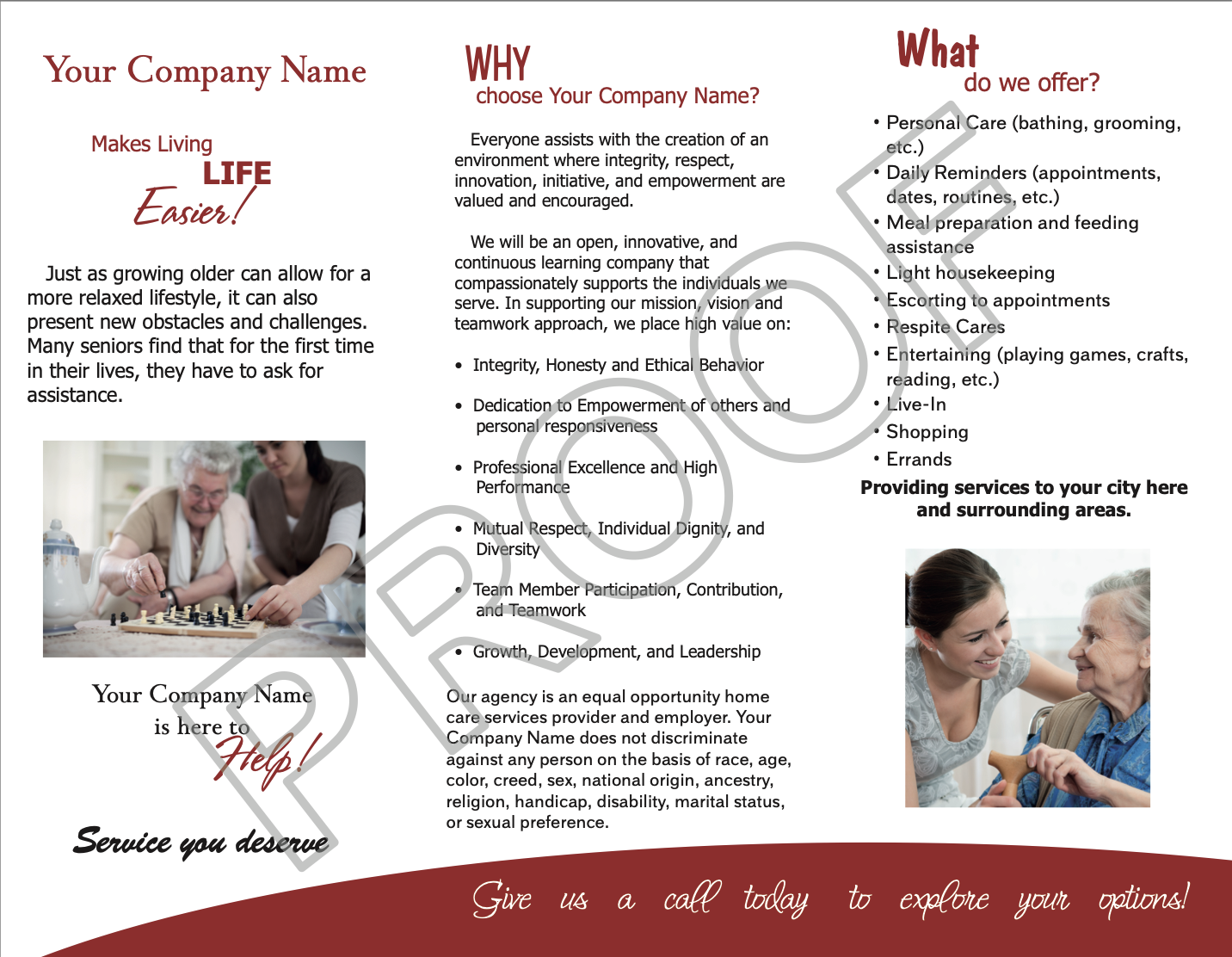 Inside of sample home care brochure
