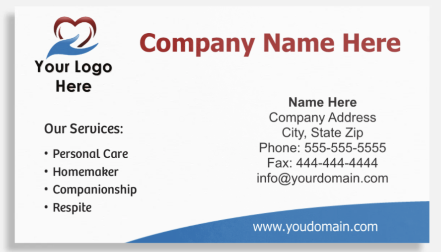 Sample home care agency business card